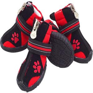 URBEST Dog Winter Shoes, Dog Boots Sports Non-Slip Pet Dog Anti-Slip Sole, Water Resistant Boots for Dogs 2 Pairs (1#, Red)