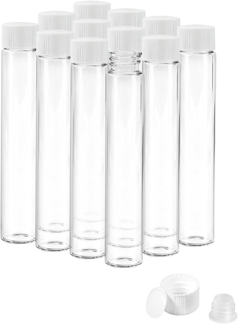 30ml Clear Glass Vials with Screw Caps and Plastic Stoppers, Small Liquid Sample Vial, Glass Tubes, Leak-Proof Vial, 12PCS(White Cap)