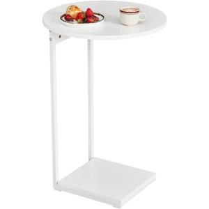 WOHOMO Side Table Living Room, Small End Table for Small Space, 25.6" C Shaped Tall Slide Under Couch Tables, Slim End Table with 15" Round Cute Look for Living Room, Bedroom, White