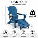 Polyhouz Folding Adirondack Chair with Retractable Ottoman,HDPE Outdoor Adirondack Chair with Cup Holder,All-Weather Lounge Chairs for Outside,Patio,Pool,Fire Pit,Blue