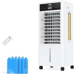JRD 3-IN-1 Evaporative Air Cooler, 80 Oscillation Air Cooler with 3 Speeds, 4 Modes, 12H Timer, 2.4Gal Tank, Remote, Portable Swamp Cooler for Bedroom Home Office Garage (White)
