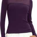 Darong Womens Mesh Sheer Long Sleeve Top Crew Neck Slim Fit Shirts Sexy Casual Going Out Blouses