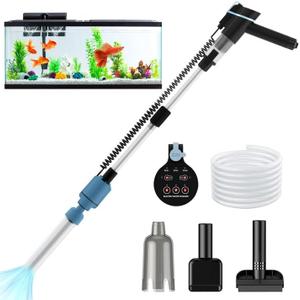 BOSTANA Aquarium Vacuum Gravel Cleaner,24W Electric Fish Tank Cleaning Tools,Multifunctional Fish Tank Gravel Cleaner Vacuum for Water Changer Wash Sand Circulation (Blue+Black)