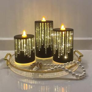Led Candles Flickering Flameless Candles Battery Operated Fake Electric Luminara Gold Fall Decorations Fireplace Mantle Decor for Living Room Table Centerpieces for Dining Room Bathroom (Black)