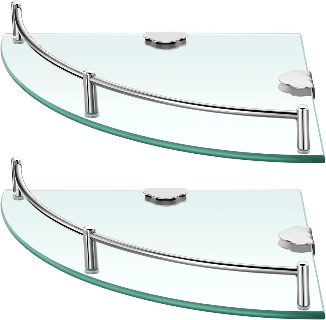 Crowye 2 Pcs Corner Shower Shelf 2-tier Glass Corner Shelf Stainless Steel Wall Mounted Bathroom Organizer for Storing Shower Gel Shampoo Brush, 9.25 Inches (Silver)