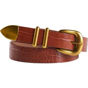 Scarlet Darkness Women Synthetic Leather Belts with Buckle 23mm Wide Belt for Jeans Pant Dress (Small, Textured Brown Gold Buckle)
