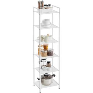 SONGMICS 6-Tier Storage Rack, Bathroom Shelf, Extendable Plant Stand with Adjustable Shelf, for Bathroom, Living Room, Balcony, Kitchen, Classic White UBSC036W01