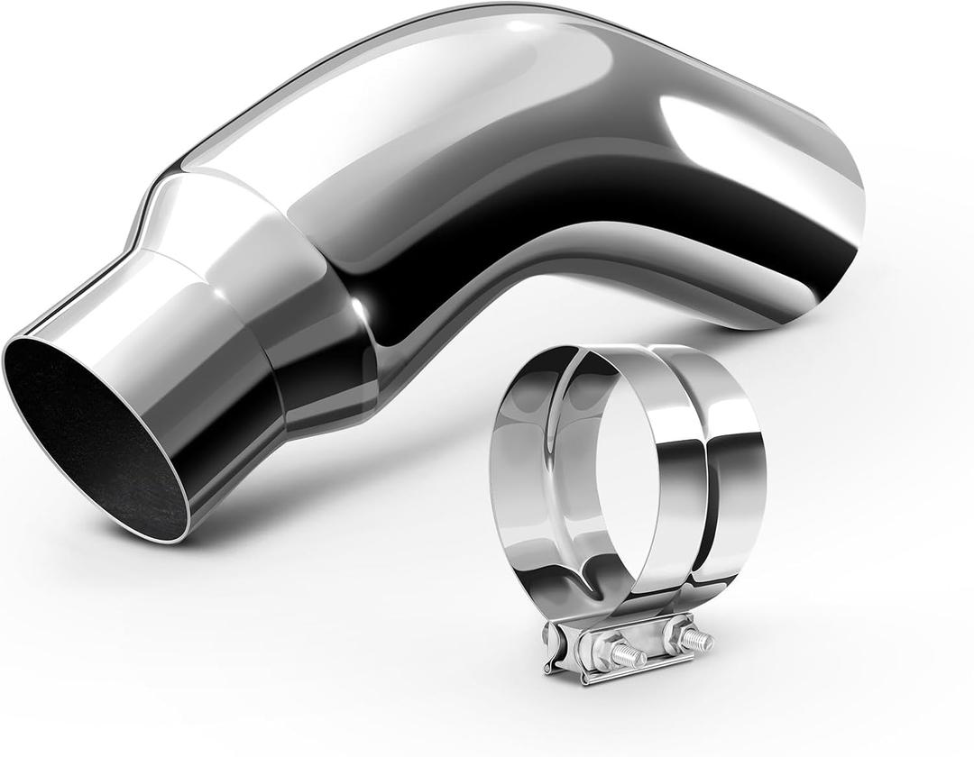 Exhaust Tip, 5 Inch Diesel Exhaust Tip Elbow Tip with a Clamp, 5" inlet 7" Outlet Chrome Exhaust Tip for Pickups, Trucks and Cars Exhaust Tip, 5 Inch Diesel Exhaust Tip Elbow Tip with a Clamp, 5" inlet 7" Outlet Chrome Exhaust Tip for Pickups, Trucks and Cars