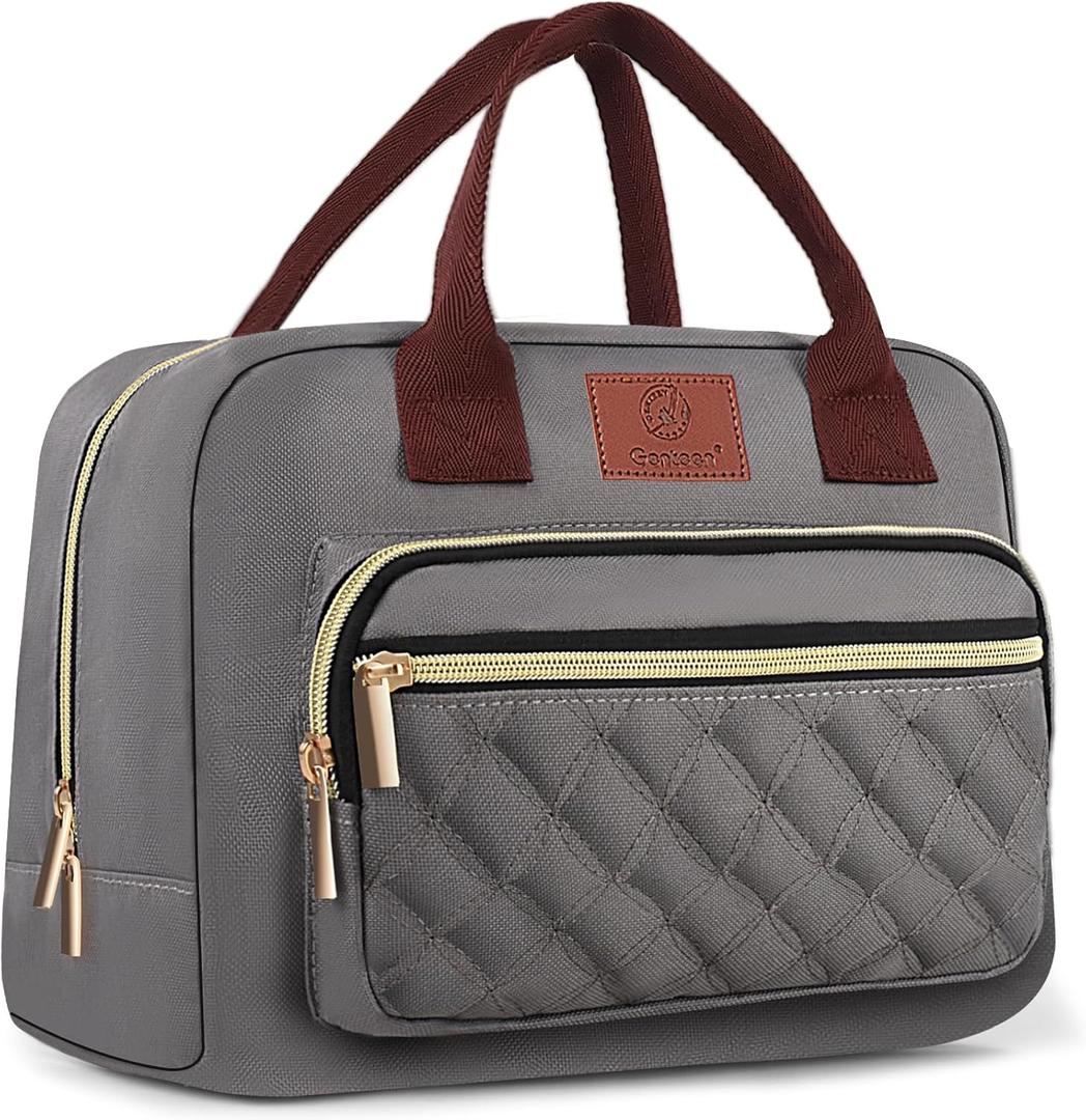 Genteen Lunch Bag for Women Girls Teens,Insulated Adult Lunch Boxes for Women,Reusable Cute Lunch Bags for Work,High Capacity Tote Lunchbox Cooler for Office Travel Picnic School-Gray
