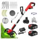 Electric Weed Wacker Eater Battery Powered, Cordless Weed Trimmer with 21V Battery Operated & Charger & 5 Types Blades, No-String Brush Cutter/Lawn Edger/Grass Trimmer for Garden Yard