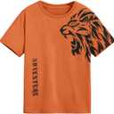 SweatyRocks Boy's Letter Print T Shirts Crew Neck Short Sleeve Graphic Tees Tops (Orange, Size: 14 Years)