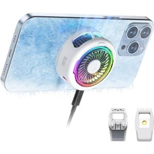 Black Shark FunCooler 5 Magnetic Cell Phone Cooler for Gaming, Portable Mobile Phone Cooling Fan with RGB Light, Cellphone Radiator for iPhone Magnetic Series/Android/Tablet/iPad (White)