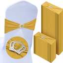 VitalCozy 100 Pcs Spandex Chair Sashes with Crown Buckle Slider Stretch Chair Bands Cover Ties for Wedding, Banquet, Gala, Corporate Event, Birthday Party, Baby Shower(Gold)