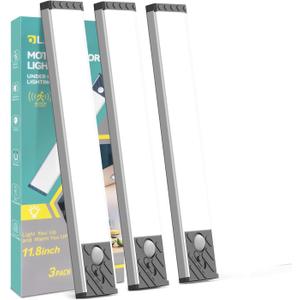 Under Cabinet Lighting, Equipped with Motion Sensor, 11.8" Rechargeable Battery Operated3-Level Adjustable Brightness, 3 Pack Magnetic Under Counter Lights for Kitchen, Closet, Pantry