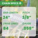 24-Inch Carbide Chainsaw Chain, 3/8" Pitch, .058" Gauge, 84 Drive Links for Husqvarna 372XP, 572XP, 395XP, 592XP and Echo CS-7310P