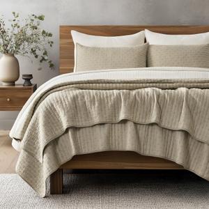 EVERGRACE Cross Stitch Pre-Washed Cotton Quilt Bedding Set King Size, Oversized 3 Pieces Lightweight Bedspread Coverlet for All Season, with 2 Matching Shams, Driftwood, 108"x96" | Cross Stitch, Timeless, 100% Cotton, Pre Washed, Oeko-Tex Certified, Oversized