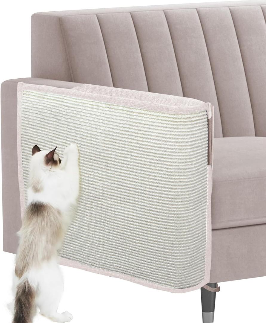 Cat Scratch Sofa Protector,27.6L*19.6W Cat Scratch Furniture Protector Pad Couch Arm Sheild with Natural Sisal for Protecting Couch Sofa Chair FurnitureBeige/Right Handed