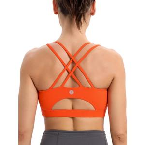 Sports Bras for Women, Padded Sports Bra Tank Top Sexy Crisscross Back High Impact Longline Workout Yoga Bra XL(Vermillion Orange)