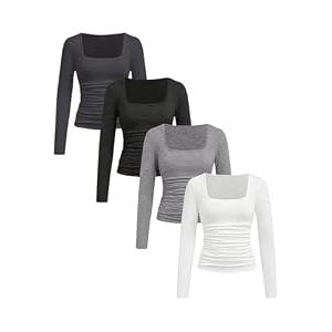 SOLY HUX Girl's 4 Piece T Shirt Square Neck Long Sleeve Ruched Tee Slim Fit Fall Tops Multi 9Y