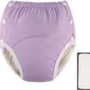 DEEYOTA Adult Elastic Button Cloth,Adult Cotton Cloth Diaper,Adjustable Diaper Pants,Leak-Proof,Easy to Put on and Take Off,Suitable for Bedridden,Elderly and Incontinent People (Purple) L 