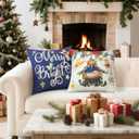 2 x Artscope Christmas Oh Holy Night Merry Bright Jesus Wreath Throw Pillow Covers 20x20 Inch Set of 4, Winter Hoilday Christmas Decoration Pillow Cases for Home Sofa Couch Decor-Blue