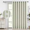 Melodieux Blackout Boho Curtain 84 Inch Long for Bedroom 1 Panel Extra Wide Cotton Curtains Sage Green on Beige Striped Pattern Bedroom Curtains Grommet Room Darkening Curtains Thermal Insulated
