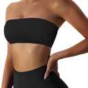 Boudaner Womens Padded Bandeau Sports Tube Top Bra Strapless Wireless Solid Seamless Yoga Workout Bralette (Black, M)