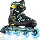 2PM SPORTS Vinal Girls Adjustable Flashing Inline Skates, All Wheels Light Up, Fun Illuminating Skates for Kids Men Adult Women and Boys (Medium - Big Kid (1-4 US), Cyan & Yellow)