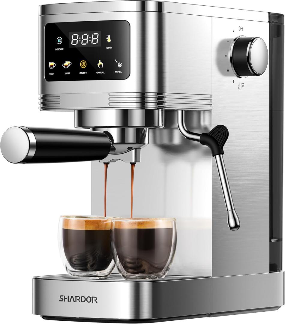 SHARDOR Espresso Machine 20 Bar, Professional Espresso Machine with Milk Frother and Touchscreen, Expresso Coffee Machines with Adjustable Temperature, for Cappuccino, Latte, Stainless Steel, Silver