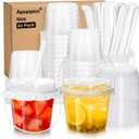 30Set 16OZ Clear Plastic Cups with Lid and Straw, Reusable Beverage Bucket with Handle & Seal Paper for Ice Cream, Iced Coffee, Smoothie, Sturdy Food Safe Party Cups for Birthday, Picnic, Beach Party