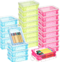Suzile 25 Pcs Plastic Crayon Boxes with Snap Lids Crayon Storage Organizer Stackable Container Bulk Pencil Case for Pen Crafts Classroom Supplies(Red, Blue, Green)