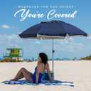 AMMSUN 7ft Beach Umbrella with Sand Anchor Sand Screw, Tilt, Windproof, Sun Protection,UPF 50+ Silver Coating Inside and Telescoping Pole for Outdoor Patio (Solid Navy)
