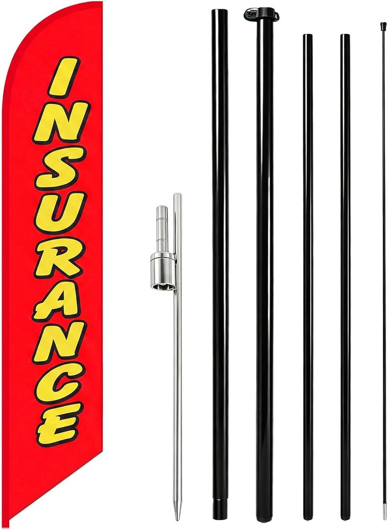 Insurance Feather Banner Swooper Flag 15 ft with Pole Kit, 12 x 2.5 ft