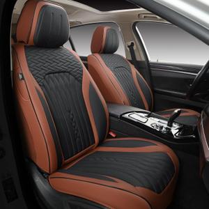 Car Seat Covers Full Set, Universal Faux Leather Seat Covers for Cars, 5 Seats Waterproof Automotive Seat Covers Breathable Front Rear Seat Covers for Most Sedans, Trucks, SUV, Brown-Black