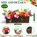 2PCS Artificial Hibiscus Flowers Table Centerpieces in Wooden Box, 11 inch Summer Beach Wood Box with Realistic Hibiscus Fake Floral Decoration for Hawaiian Luau Beach Party Dining Table