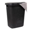 Mind Reader 50L Slim Laundry Hamper, Clothes Basket, Lid, Wicker Design, Plastic, 17.65"L x 13.75"W x 21"H, Black