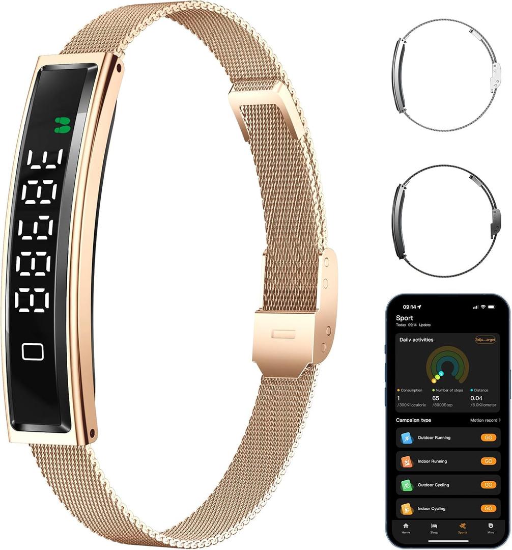 Smart Bracelet,Activity&Fitness Trackers,Touch Screen/Sleep Tracker/Heart Rate/Blood Oxygen,5ATM Waterproof,Multiple Sports Modes,Free App for iOS Android (Rose Gold)