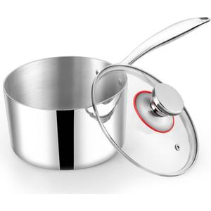 TeamFar 3qt Saucepan with Lid, Stainless Steel Tri-ply Pasta Sauce Milk Pan Small Cooking Pot with Ergonomic Handle, for Induction/Gas/Electric/Ceramic, Healthy & Heavy Duty, Dishwasher Safe