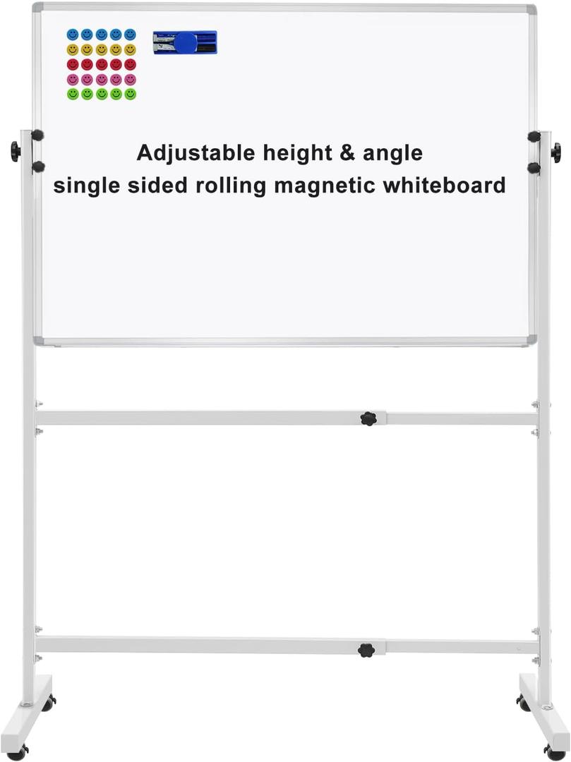 Mobile Whiteboard with Rolling Stand 36"x24" Portable Single-Sided Magnetic Dry Erase Board on Wheels Included 20 Magnets, 2 Markers & 1 Eraser