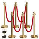 6 Pack Gold Stanchions and Velvet Ropes Set, Stainless Steel Crowd Control Barriers, 4Pcs Red Carpet Ropes and Poles for Party Supplies,Photobooth Accessories, Prom,Birthday,Business,Wedding, Museums