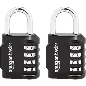 Amazon Basics 4-Digit Combination Lock for Gym and Sports, 2-Pack, Black