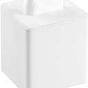 PU Leather Tissue Box Cover Square Tissue Box Holder with Magnetic Closure (White)