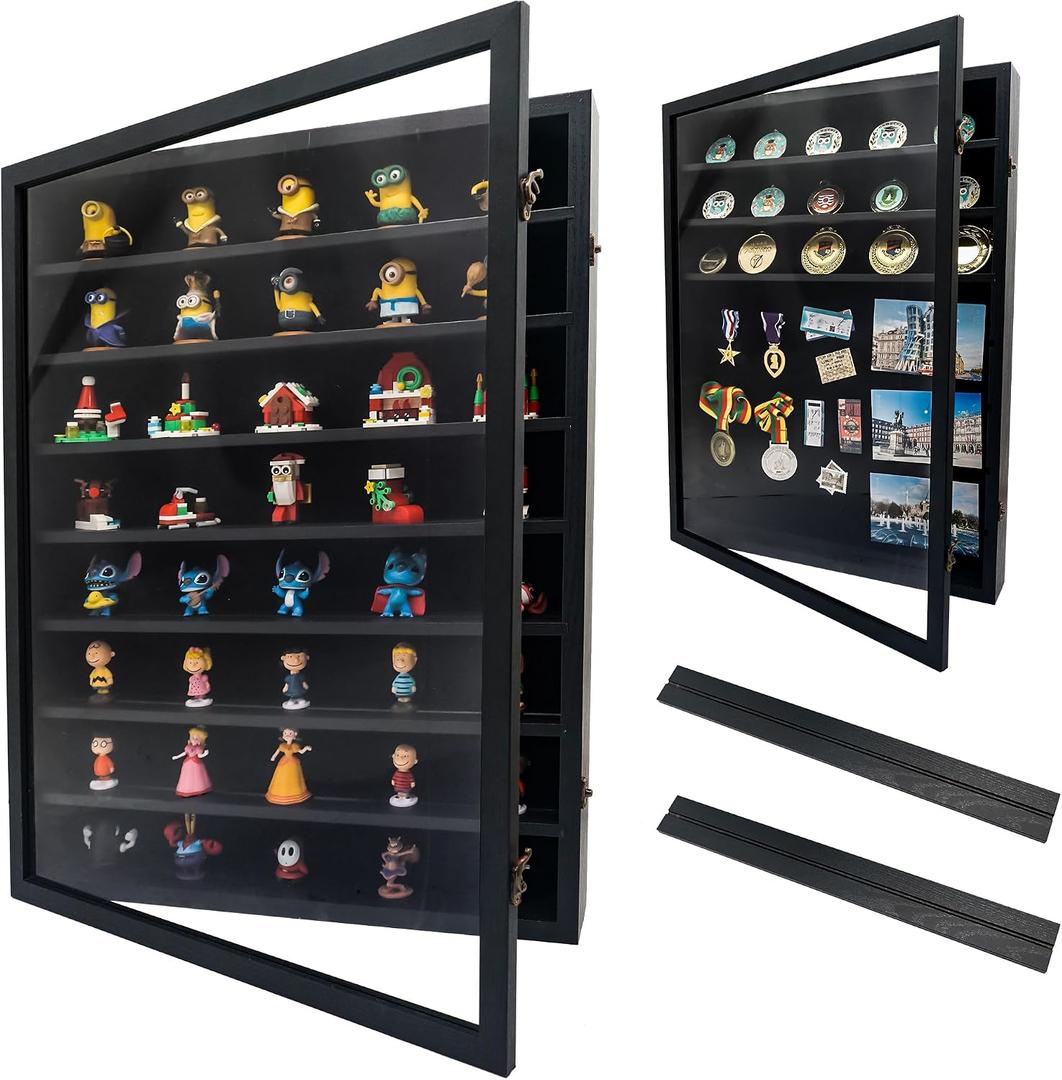 18*24 Large Black Shadow Box Frame with Removable Shelves,Shadow Boxes Display Cases for Small collectablesDeep Memory Box Display Case Trinket Shelf for CollectionCoinsMiniatures Figures