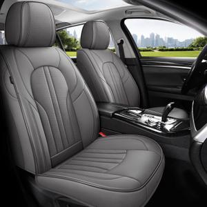 MINGBRON Car Seat Covers Front Seats, Comfortable Leather Car Seat Covers, Waterproof Front Seat Covers for Cars, Luxury Automotive Seat Protecor Covers for Most Sedans SUV Pick-up Truck (Gray)
