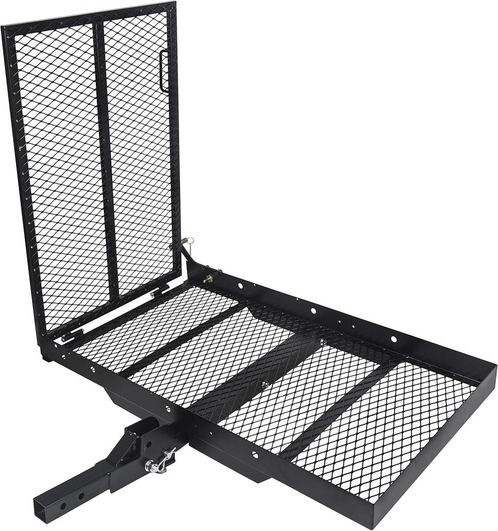 ECOTRIC 46.2 X 26.8 X 38.7 Inch Hitch Cargo Carrier W/Ramp Foldable 500 Lbs Trailer Hitch Mount Steel Wheelchair Carrier Mobility Scooter Ramp 2" Hitch Receiver for Snow Blower SUV Truck Van Car
