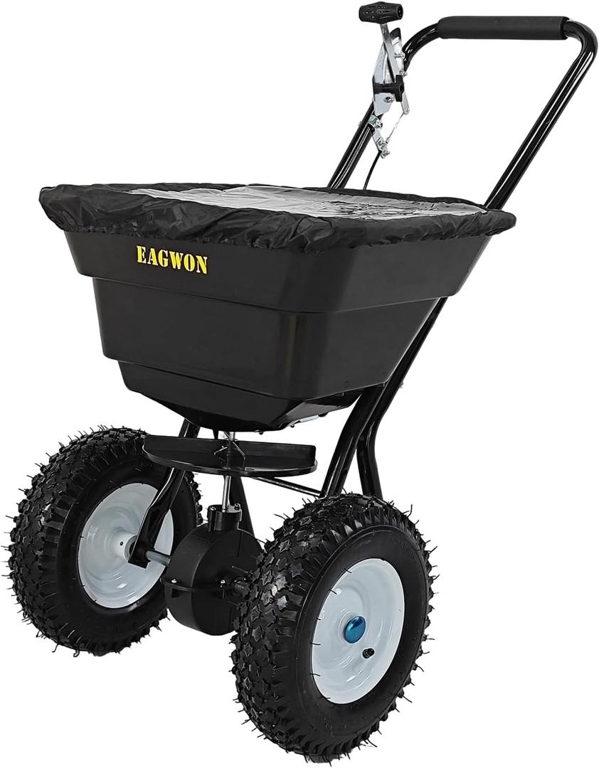Broadcast Spreader, Capacity Lawn Spreader & Fertilizer Spreader, Rustproof Poly Hopper, Adjustable Drop Rate, All-Terrain Pneumatic Tires, Epoxy-Coated Frame for Lawn Care (80lb)