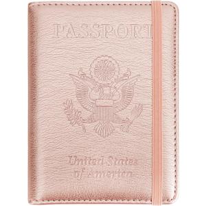 Passport Holder for Travel Essentials, Passport Cover Wallet Passport Holders for Women Men, PU Leather Passport Book Card Case with Pen Holder for Family Travel Must Haves Accessories, Rose Gold
