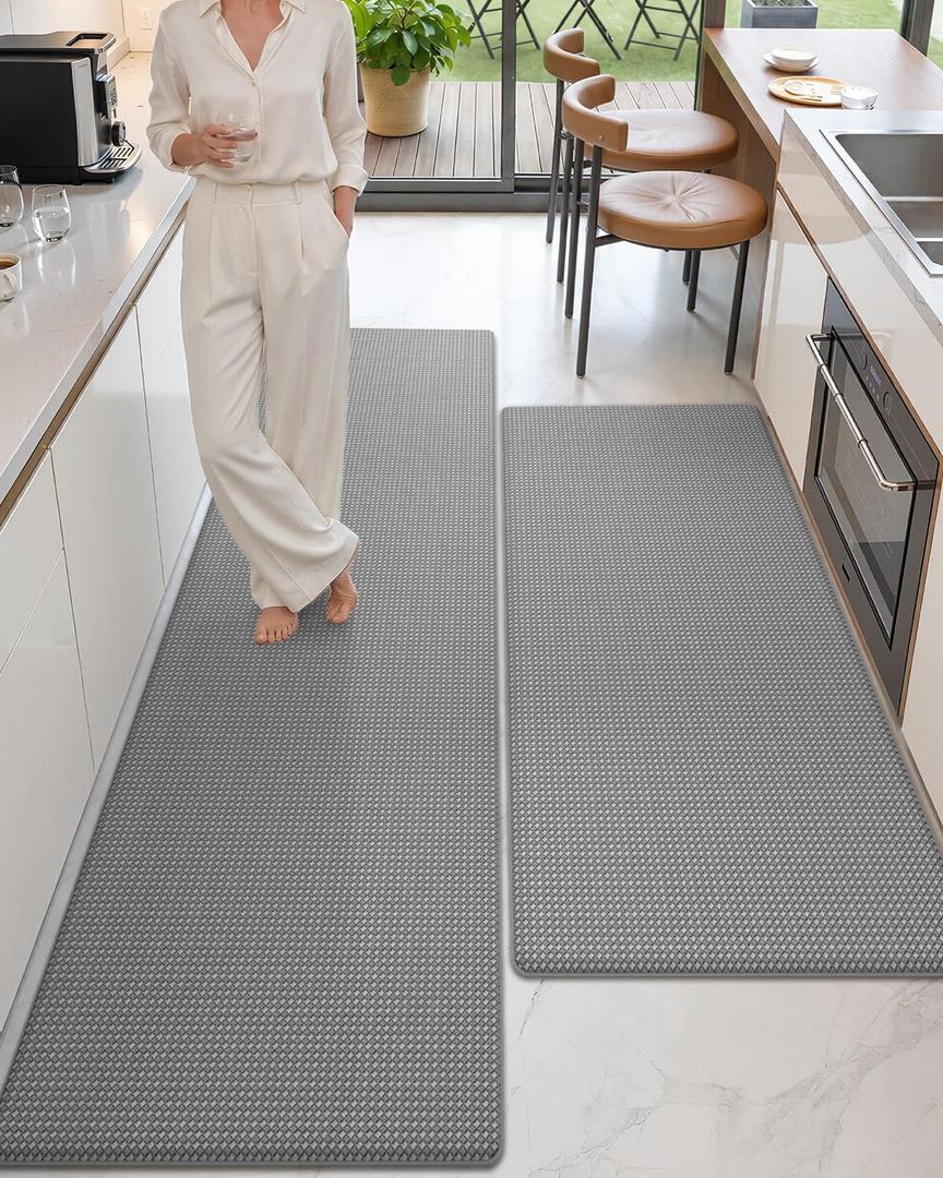 Color&Geometry Wide Kitchen Floor Mat 24x59+24x87 Anti Fatigue 2PCs, Grey | Water&Oil Proof, Anti Slip, For Comfort Standing In Office/Kitchen/Laundry Room, Ideal For Busy Homes/Large Kitchen