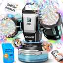 Rechargeable Bubble Machine with RGB Lights: 30,000 Bubbles Storm, Auto 360 Rotation & Remote Control - with Bubble Refill Solution & Power Display for Romantic Weddings, Kids Parties, Outdoor Fun