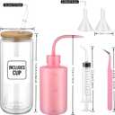 DIY Glitter Snow Globe Tumbler Supplies Kit  16oz High Borosilicate Pre-Drilled Glass Cup with Squeeze Bottle, Funnel, Bent Syringe, Tweezer & Seal Plug for Custom Crafts, Gifts & Holiday Parties